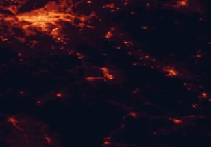 Satellite night-light map of the 50 km around Sisak, with Zagreb, Sesvete and Petrinja marked