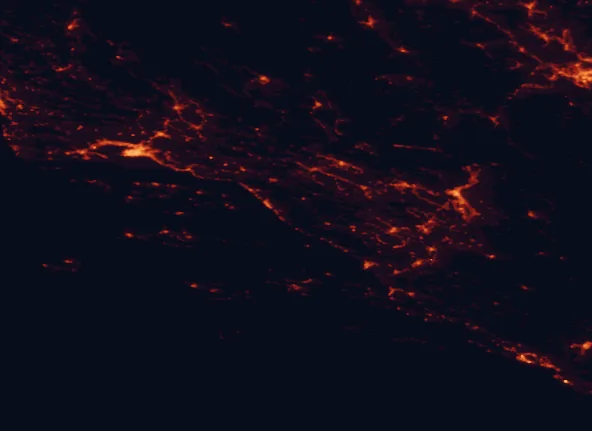 Satellite night-light map of the 100 km around Biokovo Nature Park, with Split, Mostar and Ilidža marked