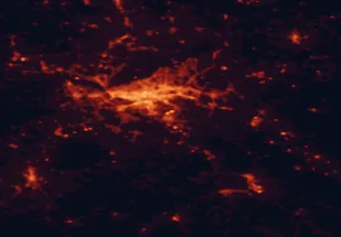 Satellite night-light map of the 50 km around Velika Gorica, with Zagreb, Sesvete and Karlovac marked