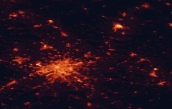 Satellite night-light map of the 50 km around Brandýs nad Labem-Stará Boleslav, with Prague, Žižkov and Chodov marked