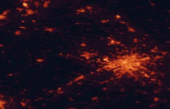 Satellite night-light map of the 50 km around Kladno, with Prague, Stodůlky and Žižkov marked