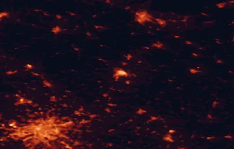 Satellite night-light map of the 50 km around Mladá Boleslav, with Prague, Liberec and Žižkov marked