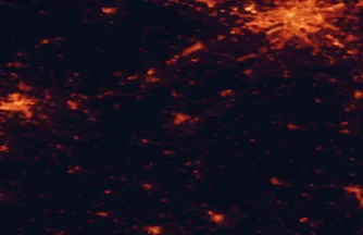 Satellite night-light map of the 50 km around Příbram, with Prague, Pilsen and Stodůlky marked