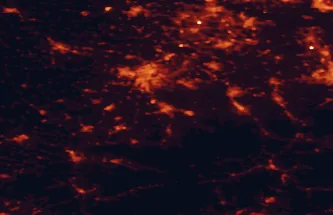 Satellite night-light map of the 50 km around Frýdek-Místek, with Ostrava, Havířov and Rybnik marked