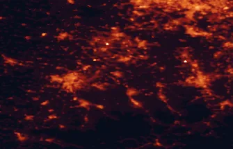 Satellite night-light map of the 50 km around Karviná, with Ostrava, Jastrzębie Zdrój and Katowice marked