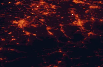 Satellite night-light map of the 50 km around Třinec, with Ostrava, Bielsko-Biala and Havířov marked