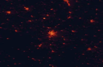 Satellite night-light map of the 50 km around České Budějovice, with Písek, Český Krumlov and Jindřichův Hradec marked