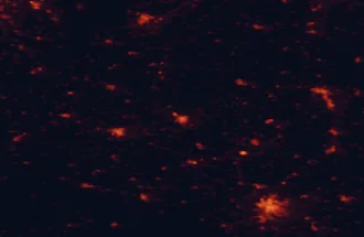 Satellite night-light map of the 50 km around Písek, with České Budějovice, Strakonice and Tábor marked