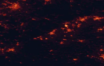 Satellite night-light map of the 50 km around Chomutov, with Chemnitz, Most and Ústí nad Labem marked