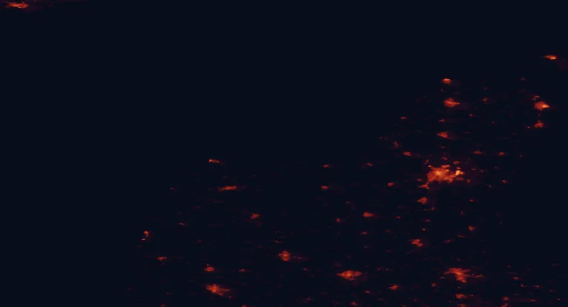 Satellite night-light map of the 100 km around Bulbjerg, with Aalborg, Randers and Viborg marked