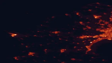 Satellite night-light map of the 50 km around Holbæk, with Roskilde, Greve and Avedøre marked