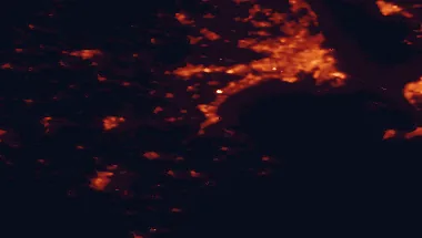 Satellite night-light map of the 50 km around Køge, with Copenhagen, Frederiksberg and Greve marked