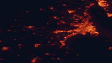 Satellite night-light map of the 50 km around Roskilde, with Copenhagen, Frederiksberg and Greve marked