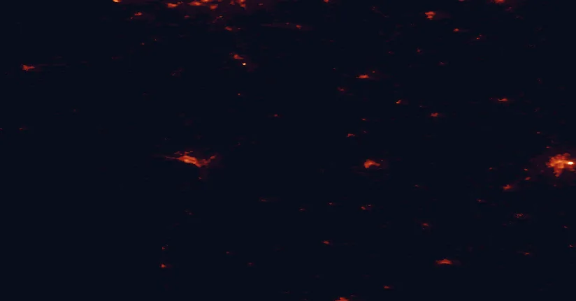 Satellite night-light map of the 100 km around Soomaa National Park, with Tartu, Pärnu and Viljandi marked