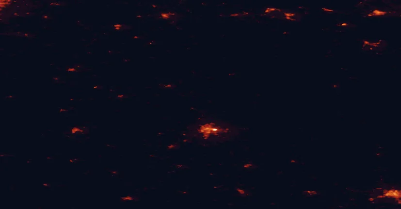 Satellite night-light map of the 100 km around Vooremaa Nature Park, with Tartu, Narva and Kohtla-Järve marked