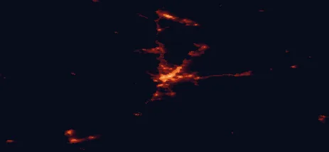Satellite night-light map of the 50 km around Jyväskylä, with Laukaa, Muurame and Äänekoski marked
