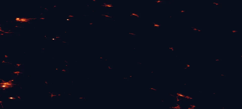 Satellite night-light map of the 100 km around Salamajärvi National Park, with Kokkola, Äänekoski and Laukaa marked