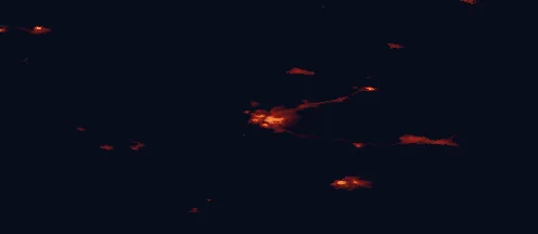 Satellite night-light map of the 50 km around Kajaani, with Sotkamo and Vuokatti marked
