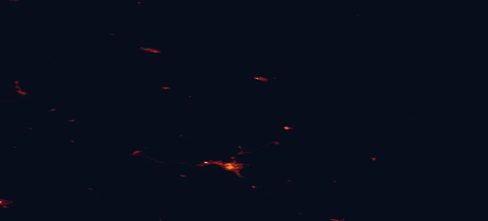 Satellite night-light map of the 100 km around Koli National Park, with Joensuu, Kontiolahti and Lieksa marked