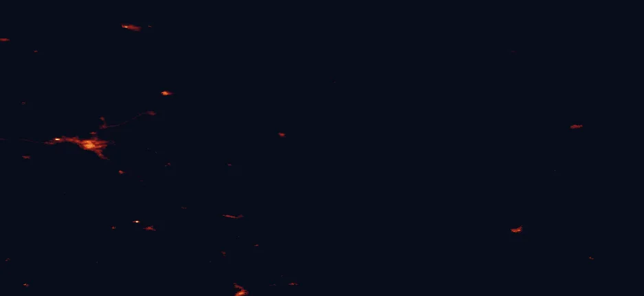 Satellite night-light map of the 100 km around Petkeljärvi National Park, with Joensuu, Kontiolahti and Suoyarvi marked