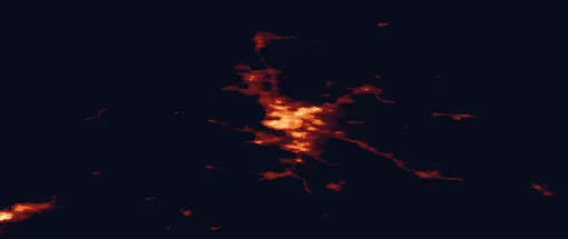Satellite night-light map of the 50 km around Oulu, with Kempele, Haukipudas and Oulunsalo marked