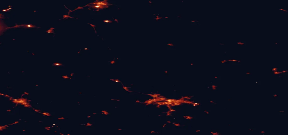 Satellite night-light map of the 100 km around Seitseminen National Park, with Tampere, Pori and Ylöjärvi marked