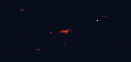Satellite night-light map of the 50 km around Mikkeli, with Ristiina, Mäntyharju and Juva marked