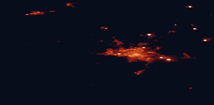 Satellite night-light map of the 50 km around Naantali, with Turku, Raisio and Kaarina marked