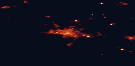 Satellite night-light map of the 50 km around Turku, with Kaarina, Raisio and Lieto marked