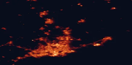 Satellite night-light map of the 50 km around Järvenpää, with Helsinki, Vantaa and Espoo marked
