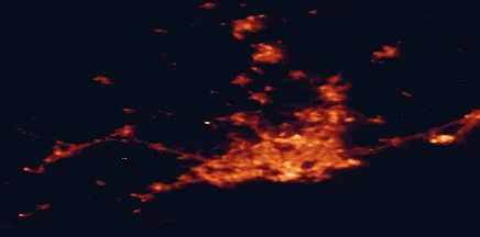 Satellite night-light map of the 50 km around Klaukkala, with Helsinki, Espoo and Vantaa marked