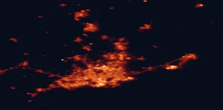 Satellite night-light map of the 50 km around Tuusula, with Helsinki, Vantaa and Espoo marked