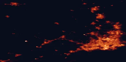 Satellite night-light map of the 50 km around Vihti, with Helsinki, Espoo and Vantaa marked