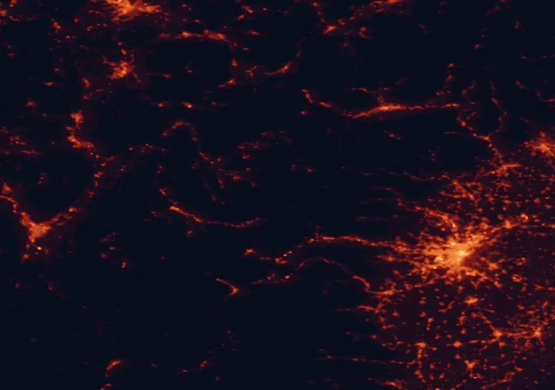 Satellite night-light map of the 100 km around Vanoise National Park, with Turin, Grenoble and Chambéry marked