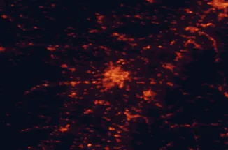 Satellite night-light map of the 50 km around Strasbourg, with Kehl, Offenburg and Illkirch-Graffenstaden marked
