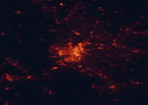 Satellite night-light map of the 50 km around Bordeaux, with Mérignac, Pessac and Villenave-d'Ornon marked