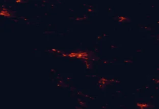Satellite night-light map of the 50 km around La Rochelle, with Rochefort, Périgny and Saintes marked
