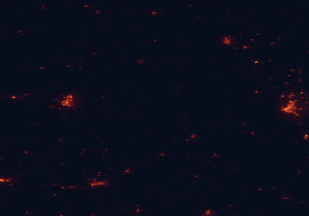 Satellite night-light map of the 100 km around Millevaches, with Limoges, Clermont-Ferrand and Brive-la-Gaillarde marked