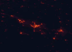 Satellite night-light map of the 50 km around Pau, with Tarbes, Lons and Lescar marked