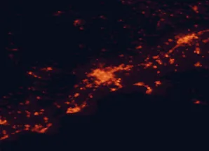 Satellite night-light map of the 50 km around Montpellier, with Nîmes, Lattes and Sète marked