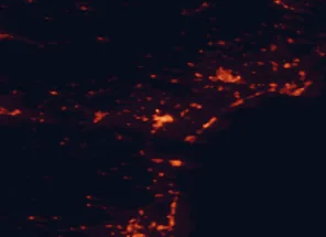 Satellite night-light map of the 50 km around Narbonne, with Béziers, Agde and Coursan marked