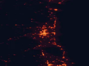 Satellite night-light map of the 50 km around Perpignan, with Saint-Estève, Canet-en-Roussillon and Bompas marked