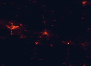 Satellite night-light map of the 50 km around Tarbes, with Pau, Lourdes and Auch marked