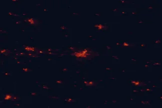 Satellite night-light map of the 50 km around Laval, with Saint-Berthevin, Fougères and Mayenne marked
