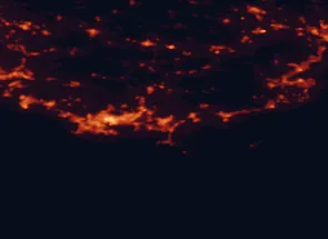 Satellite night-light map of the 50 km around Hyères, with Toulon, La Seyne-sur-Mer and La Garde marked