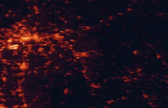 Satellite night-light map of the 50 km around Aschaffenburg, with Frankfurt am Main, Darmstadt and Offenbach marked