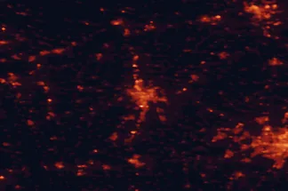 Satellite night-light map of the 50 km around Augsburg, with Friedberg, Ingolstadt and Neusäß marked