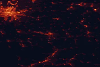 Satellite night-light map of the 50 km around Rosenheim, with Munich, Kolbermoor and Bad Aibling marked