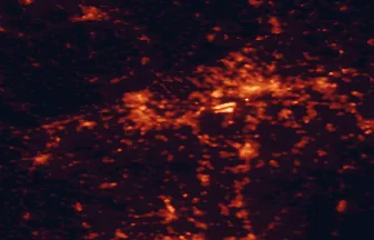 Satellite night-light map of the 50 km around Rüsselsheim, with Frankfurt am Main, Mainz and Wiesbaden marked