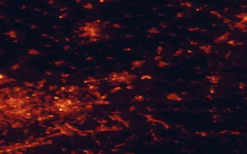 Satellite night-light map of the 50 km around Hamm, with Dortmund, Münster and Bochum marked